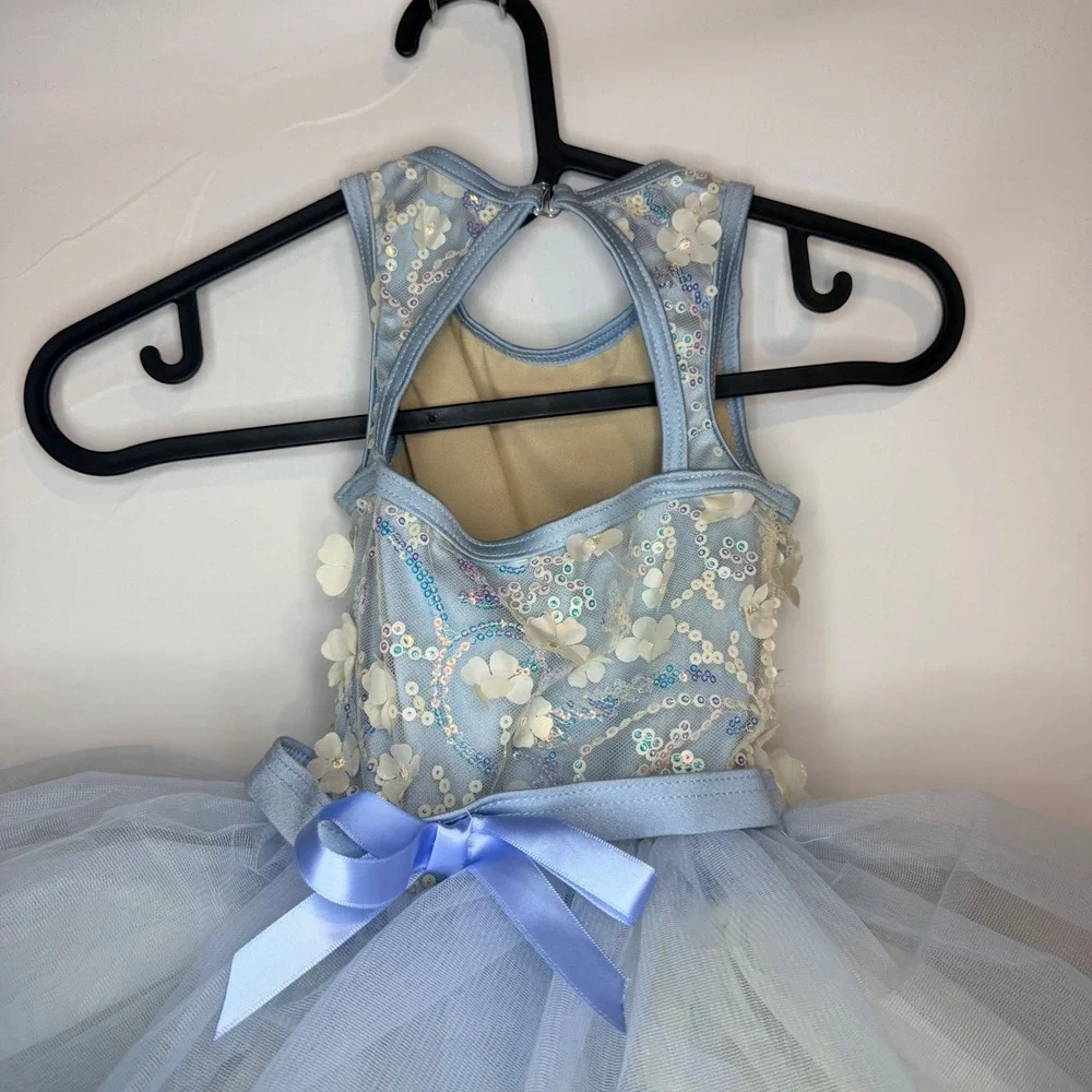 Weissman Girls XSC Blue Sequin 3D Floral Tulle Tutu Dance Recital Costume